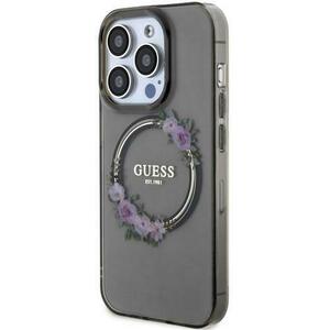 Guess Husa Flowers Ring Logo Glossy MagSafe iPhone 15 Pro Negru imagine