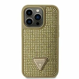 Guess Husa Rhinestones Triangle Metal Logo iPhone 15 Pro Auriu imagine