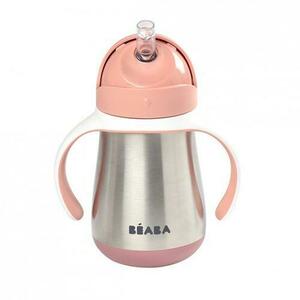 Cana cu pai din inox Beaba, 250 ml, Old Pink imagine