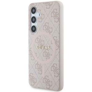 Husa Protectie Spate Guess 4G Leather Metal Logo MagSafe pentru Samsung Galaxy S24 (Roz) imagine