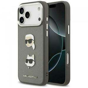 Husa pentru Apple iPhone 17 Pro Max, Karl Lagerfeld, Grained Karl & Choupette's Heads Pins and Logo, Gri imagine