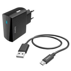 Incarcator retea HAMA 201622, 1xUSB-A, 12W, cablu microUSB (Negru) imagine