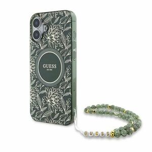 Husa MagSafe pentru Apple iPhone 16 Plus, Guess, IML Flowers Allover Electroplated with Pearl Strap imagine