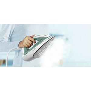 Fier de calcat cu abur Tefal Virtuo FV2C42E0, 2000W, jet de abur 120 g/min, abur variabil 0-27 g/min, rezervor apa 240 ml, talpa ceramica, varf de precizie, sistem anticalcar, protectie antipicurare (Verde/Alb) imagine