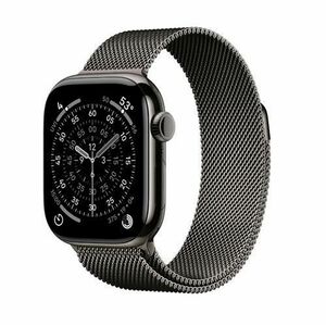 Smartwatch Apple Watch 11, GPS + Cellular, 46mm, Ecran Retina LTPO OLED, Chip S10 cu Procesor Dual-Core, 64GB Flash, Wi-Fi, Bluetooth, Carcasa Titan, Curea Milanese Loop M/L (Gri) imagine