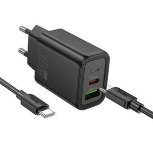 Incarcator Retea Cu Cablu USB-C HOCO N63, 30W, 3A, 1 x USB-A - 1 x USB-C, Negru imagine