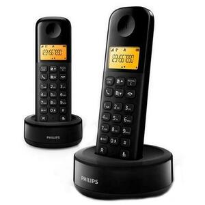 Set 2 Telefoane Fix fara fir Philips Wireless Landline D1602B, Negru imagine