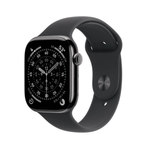 Smartwatch Apple Watch 11, GPS + Cellular, 42mm, Ecran Retina LTPO OLED, Chip S10 cu Procesor Dual-Core, 64GB Flash, Wi-Fi, Bluetooth, Carcasa Titan, Curea Sport Band S/M (Negru) imagine