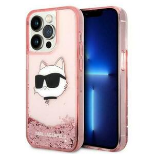 Husa pentru Apple iPhone 14 Pro, Karl Lagerfeld, Glitter Choupette's Head, Roz imagine