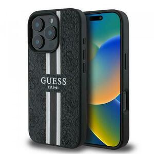 Husa MagSafe pentru Apple iPhone 16 Pro, Guess, 4G Printed Stripes, Neagra imagine
