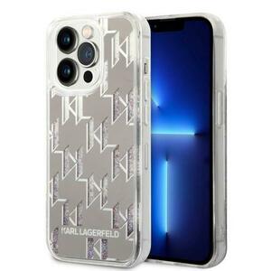 Husa pentru Apple iPhone 14 Pro, Karl Lagerfeld, Liquid Glitter Monogram, Argintie imagine