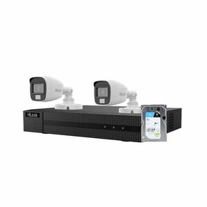 Sistem supraveghere exterior cu iluminare duala Hikvision HiLook KIT-HL-M-2C-C-0002, 5 MP, 2.8 mm, IR/lumina alba 20 m, microfon, HDD 1TB imagine