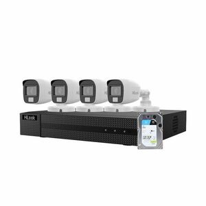 Sistem supraveghere exterior cu iluminare duala Hikvision HiLook KIT-HL-M-4C-C-0002, 5 MP, 2.8 mm, IR/lumina alba 20 m, microfon, HDD 1TB imagine