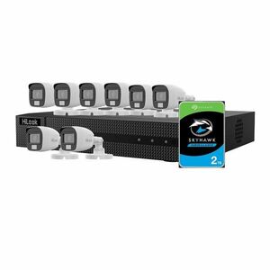 Sistem supraveghere exterior cu iluminare duala Hikvision HiLook KIT-HL-M-8C-C-0002, 5 MP, 2.8 mm, IR/lumina alba 20 m, microfon, 2 TB imagine