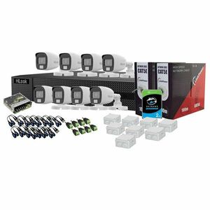 Sistem supraveghere exterior complet cu iluminare duala Hikvision HiLook KIT-HL-C-8C-C-0002, 5 MP, 2.8 mm, IR/lumina alba 20 m, microfon, HDD 2TB imagine