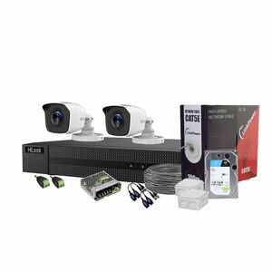 Sistem supraveghere exterior complet Hikvision HiLook KIT-HL-C-2C-C-0003, 5 MP, 2.8 mm, IR 20 m, HDD 1TB imagine