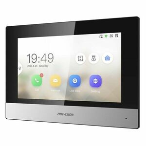 Videointerfon de interior IP WiFi Hikvision DS-KH6320Y-WTE2/WH, 7 inch, aparent, touchscreen, 2 fire, acces lift, microfon si difuzor, slot card, vizualizare de pe telefon, alb imagine