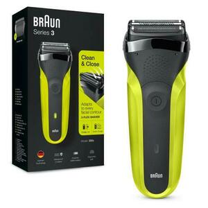 Aparat de ras Braun Series 3 300s, Wet&Dry, 3-Flex Blades, Maner ergonomic, Autonomie 30 min (Negru/Verde) imagine