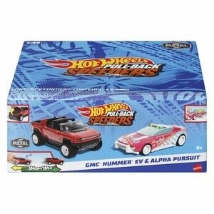 Set 2 masinute metalice Hot Wheels Pull Back - Gmc Hummer Ev si Alpha Pursuit, 1: 43 imagine