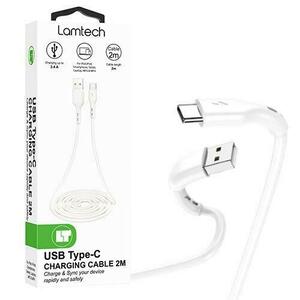 Cablu Date si Incarcare Lamtech, USB la Type-C, 2.1A, 2m, Alb imagine