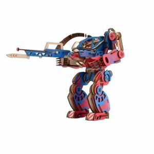 Robot puzzle, Lemn, 3D, Rosu/Albastru imagine