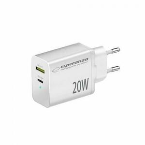 Incarcator de retea Esperanza EZC105W, Usb-C PD 20W, Usb-A QC 3.0, Alb imagine
