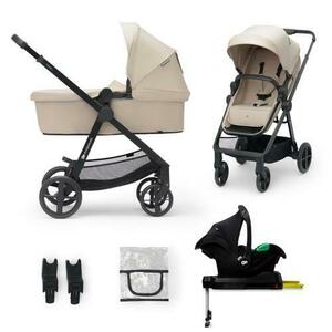 Carucior 4 în 1 KinderKraft Newly, 0 - 22kg, scoica auto Mink Prf cu baza Isofix inclusa, Bej imagine