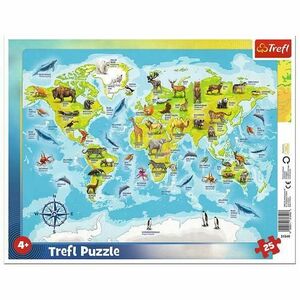 Puzzle Trefl - Harta Lumii cu Animale, 25 piese imagine