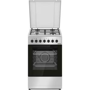 Aragaz mixt Heinner HFSC-S60LITGC-SL, 4 arzatoare, Aprindere electrica plita, Cuptor electric, Clasa A, Timer, Grill, Ventilatie, Sertar inferior vase, 50x60 cm (Argintiu) imagine