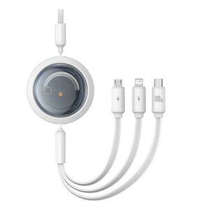 Cablu alimentare si date Baseus Free2Draw, 100 W, 1.1m, Retractabil, USB la Micro-USB+Lightning + USB Type-C (Alb) imagine