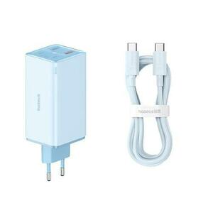 Incarcator retea Baseus GaN6 Pro, 2x USB, 2x Type-C, 100W + Cablu Type-C, 100W, 20V, 5A, 1m (Albastru) imagine