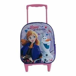 Troler 3D Frozen cu 1 compartiment mare cu fermoar, 1 buzunar lateral, 2 roti de silicon, 2 bretele reglabile, 38.5 x 28 x 13.5cm imagine