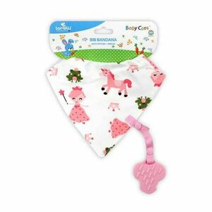 Baveta tip bandana Lorelli, cu snur si jucarie dentitie, bumbac, Girl, Roz imagine