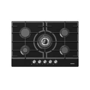 Plita incorporabila Heinner HBH-M705IWFGBK, Gaz, 5 arzatoare, Wok, Aprindere electrica, Sticla (Negru) imagine