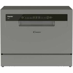 Masina de spalat vase compacta Candy Rapido CP 6E51LS, 6 seturi, 5 programe, Clasa E, Pornire intarziata, Program scurt 35', 55 cm (Argintiu) imagine
