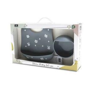 Set de hranire din silicon natural Lorelli, contine bol cu vacuum si baveta, 6 luni+, Gri imagine
