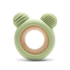 Jucarie de dentitie Lorelli Bear Fresh Green, din silicon si lemn de fag, 0 luni+, Verde imagine