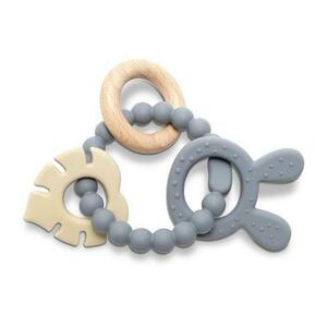 Jucarie de dentitie si zornaitoare Lorelli Rabbit, din silicon si lemn de fag, 0 luni+, Gri imagine