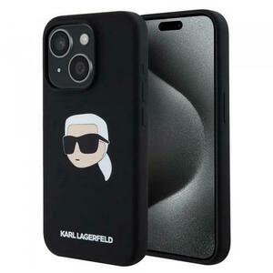 Husa MagSafe pentru Apple iPhone 15, Karl Lagerfeld, Silicone Karl's Head, Neagra imagine