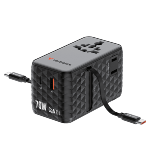 Incarcator retea Verbatim Charge 'n' Travel GaN, 70 W, 2 cabluri retractabile, 3 x USB-C, USB-A (Negru) imagine