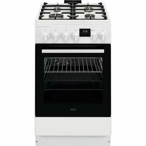 Aragaz AEG CKB56490BW, Mixt, 4 arzatoare , Siguranta plita, Aprindere integrata, Gratare fonta, Cuptor electric, SteamBake, AirFry, Timer, Grill electric, Clasa A, 50 cm (Alb) imagine