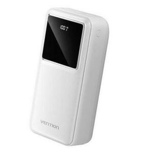 Baterie Externa Vention FHMW0, 30.000 mAh, 22.5W PD 20W, 1x USB-C, 2x USB-A, 1x micro USB (doar pt incarcare), afisaj LED, cablu USB A - USB-C 30cm inclus, (Alb) imagine