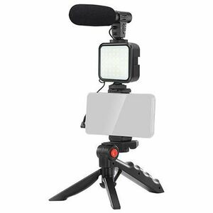 Set vlogging Platinet 4in1 PMVG4IN1, Microfon, Lampa LED, Suport smartphone, Trepied de masa (Negru) imagine