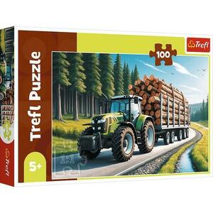 Puzzle Trefl Tractor Forestier cu lemne, 100 piese imagine
