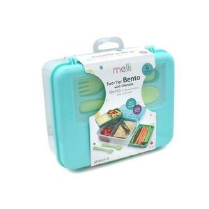 Cutie pentru pranz Melii Bento, Plastic, 5 compartimente, 118ml, 300ml, 190ml, 530ml, Transparent/Albastru imagine