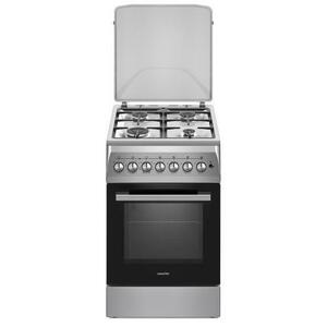 Aragaz Nobeltek NLT 5604IX/FE1, plita gaz si cuptor electric, aprindere electrica plita, gratare fonta, iluminare cuptor, timer, echipat cu diuze GN, diuze GPL de schimb, capac tabla (Argintiu) imagine