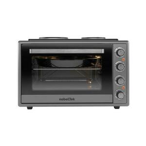 Cuptor electric NobeLTek NLT FSOHP60X, 60L, 2000W, plite electrice 1500w + 1000w, grill, timer, termostat, Sticla dubla, Ventilator, Iluminare (Gri) imagine