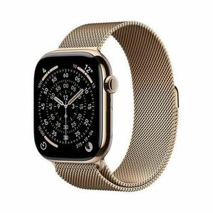 Smartwatch Apple Watch 11, GPS + Cellular, 46mm, Ecran Retina LTPO OLED, Chip S10 cu Procesor Dual-Core, 64GB Flash, Wi-Fi, Bluetooth, Carcasa Titan, Curea Milanese Loop M/L (Auriu) imagine