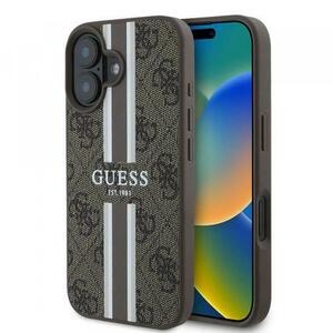 Husa MagSafe pentru Apple iPhone 16 Plus, Guess, 4G Printed Stripes, Maro imagine