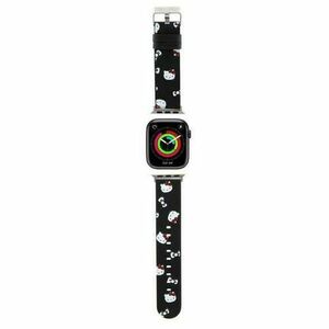 Curea Hello Kitty Leather Kitty & Bows pentru Apple Watch 42mm / 41mm / 40mm / 38mm Series, Negru imagine
